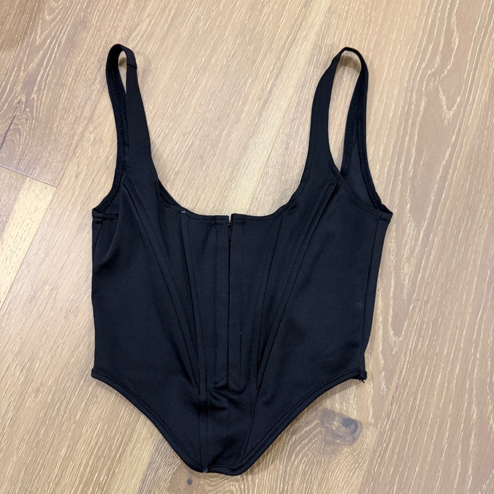 Black Structured Scoop Neck Corset Top